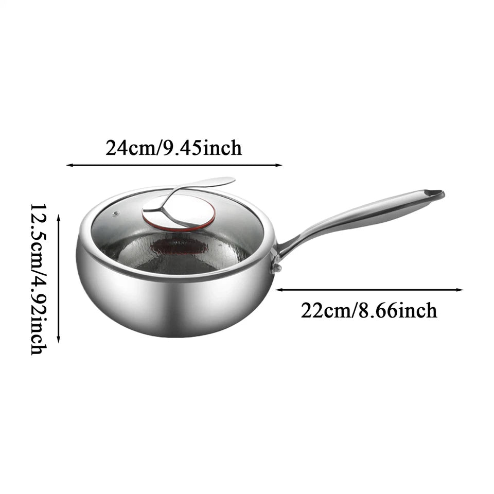 24cm Wok Pan Deep Frying Pan with Lid Titanium Coating Quick-Heating Flat