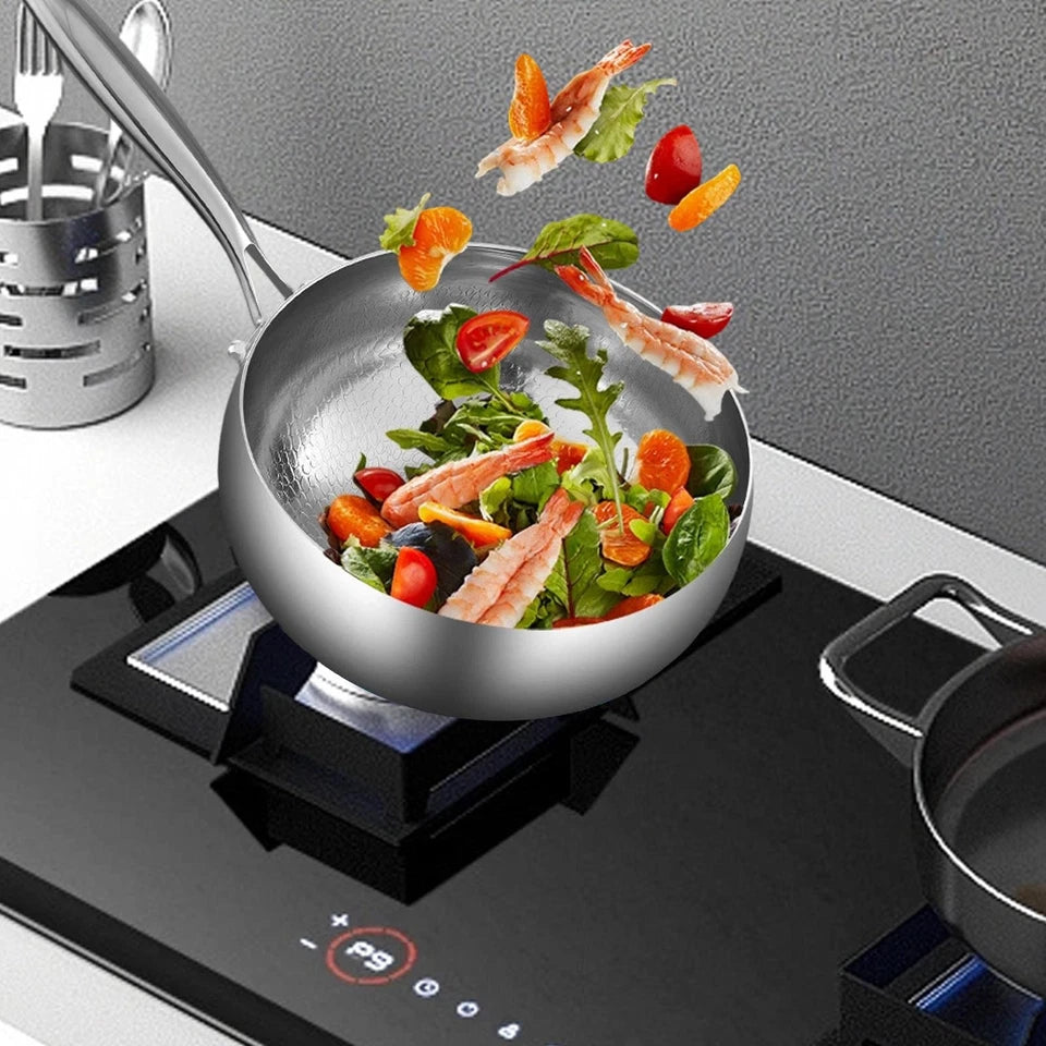 24cm Wok Pan Deep Frying Pan with Lid Titanium Coating Quick-Heating Flat